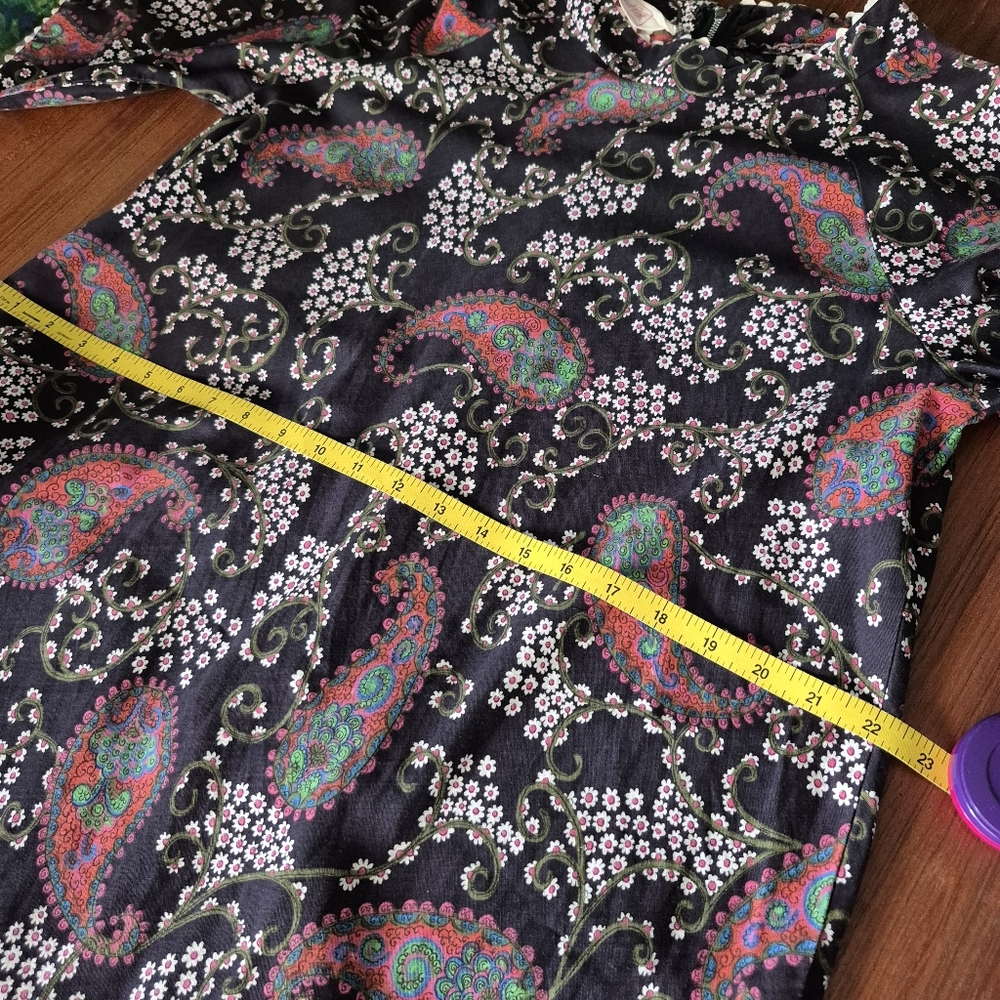 Vintage 60s Black Paisley Print Cotton Dress Small - Picture 13 of 13